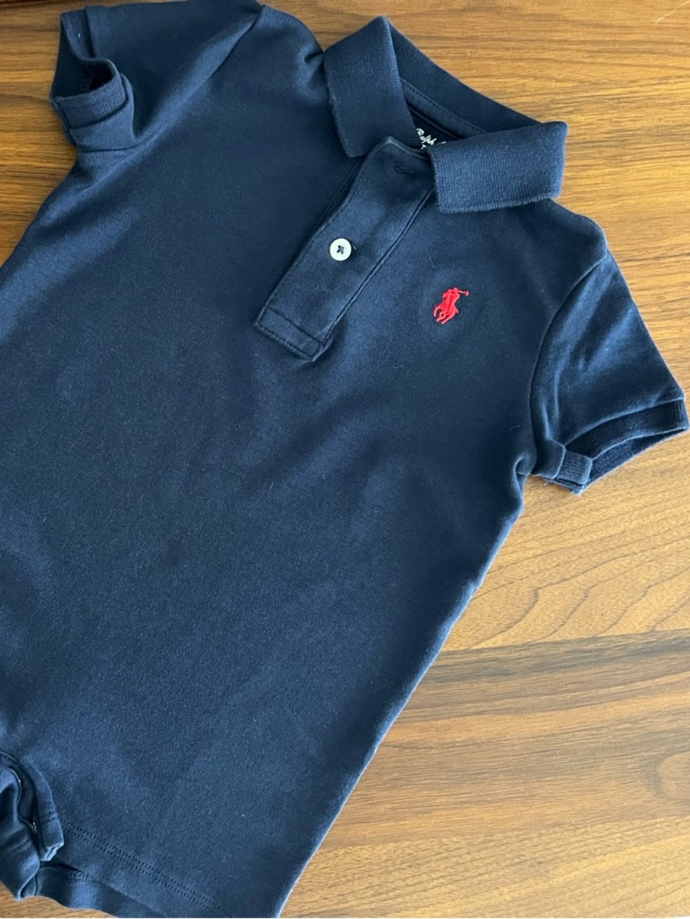 Baby Ralph Lauren Navy Polo Romper with Red Pony Logo 12m
